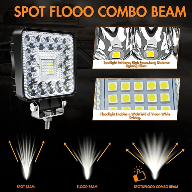 Alt view image 7 of 7 - LED Off Road Lights, 4 Inch 123W LED Work Lights, 12V 24V 10000lm LED Tractor Lights for Truck Car Motorcycle Boat RV SUV UTV ATV Snowplow (20PCS)