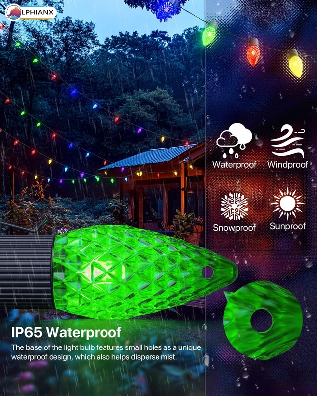 Alt view image 5 of 7 - Smart C9 Christmas Lights Outdoor, 100FT 150 LEDs, APP Remote Controlled RGB String Lights with 80+ Modes Color Changing DIY Chasing Xmas Waterproof String Light for Patio Xmas Decor
