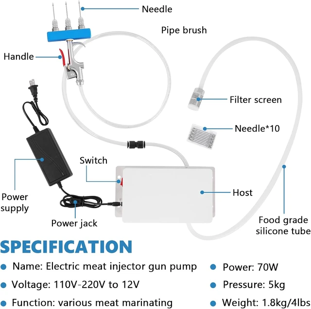 Alt view image 2 of 7 - Electric Meat Injector Gun Pump with Hose, 50W Marinade Syringe