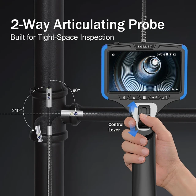 Alt view image 2 of 7 - Dual Lens Two-Way Articulating Borescope Camera with Light, 5" Inspection Camera Endoscope, 0.25in Slim Probe, Waterproof 5.0FT Snake Camera for Automotive, Mechanics & Engine Inspection