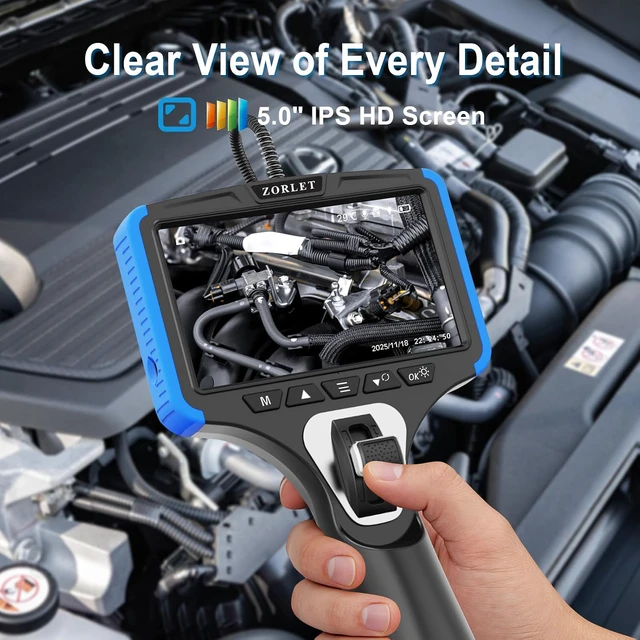 Alt view image 5 of 7 - Dual Lens Two-Way Articulating Borescope Camera with Light, 5" Inspection Camera Endoscope, 0.25in Slim Probe, Waterproof 5.0FT Snake Camera for Automotive, Mechanics & Engine Inspection