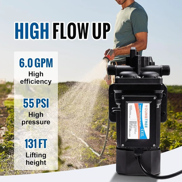 Alt view image 2 of 7 - Brushless 110V Water Pressure Transfer Pump Continuous Duty 6.0GPM 55PSI On Demand Fresh Water Diaphragm Pump 110 Volt AC for Irrigation Garden Home Pool Car Washing Rain Barrel Industry