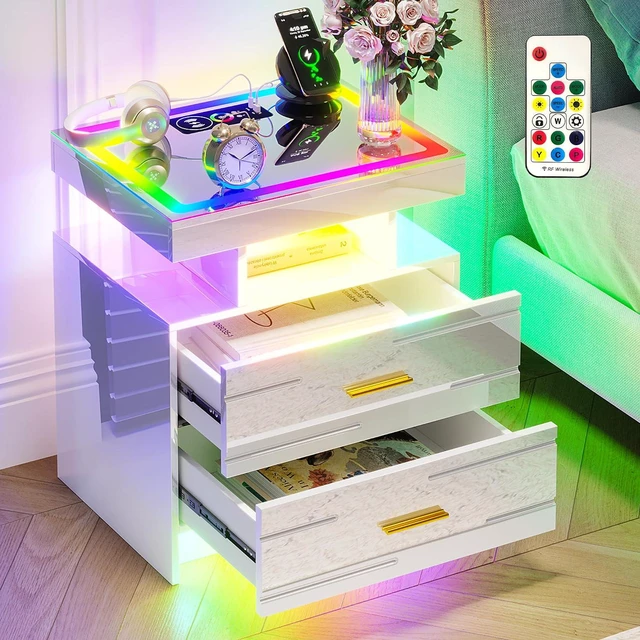 Main image of Smart Nightstand with Wireless Charging Station& Remote Lights,White