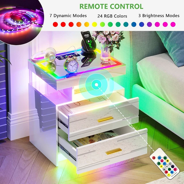 Alt view image 3 of 7 - Smart Nightstand with Wireless Charging Station& Remote Lights,White