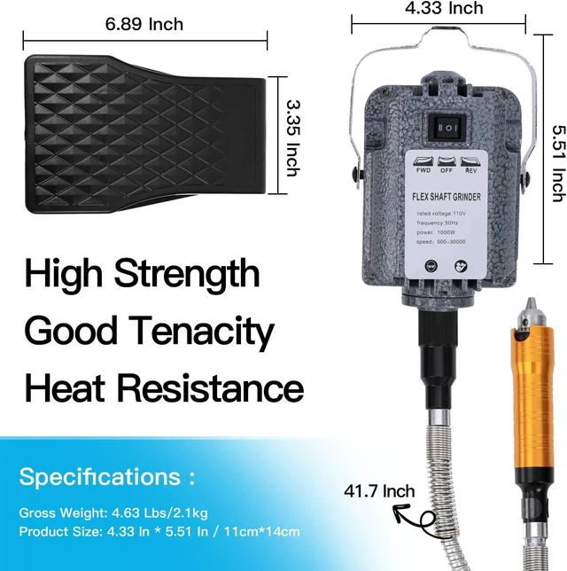 Alt view image 2 of 7 - 1000W 30000RPM Electric Flex Shaft Rotary Tool Foot Pedal Control Flex Shaft Hanging Grinder Carver Can Forward-Reverse Rotation, Multi-function Kit with Accessories for Carve-Buffing Diy Craft work