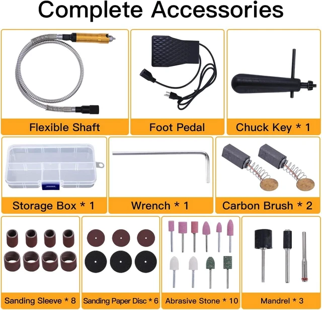 Alt view image 3 of 7 - 1000W 30000RPM Electric Flex Shaft Rotary Tool Foot Pedal Control Flex Shaft Hanging Grinder Carver Can Forward-Reverse Rotation, Multi-function Kit with Accessories for Carve-Buffing Diy Craft work