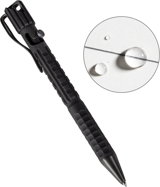 Alt view image 2 of 7 - All-Weather Readiness Metal Tactical Pen, Bolt-Action Clicker, Glass Breaking Tip, Black Ink, Made in the USA (No. AO50)