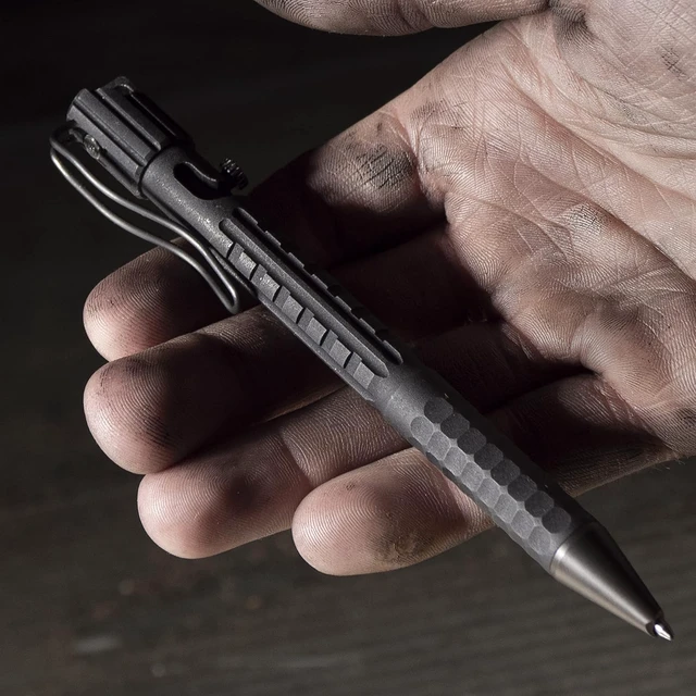Alt view image 6 of 7 - All-Weather Readiness Metal Tactical Pen, Bolt-Action Clicker, Glass Breaking Tip, Black Ink, Made in the USA (No. AO50)