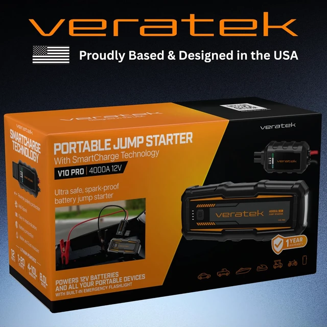 Alt view image 2 of 7 - ReelCharge - V10 Pro 4000A Car Battery Jump Starter Portable (10.0L Gas & 8.0L Diesel) 12V Lithium Battery Booster Pack with SmartCharge Safety, Jumper Cables, 24000mAh Power Bank, Jump Box