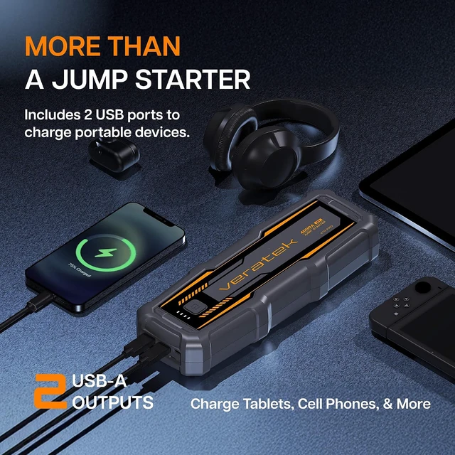Alt view image 7 of 7 - ReelCharge - V10 Pro 4000A Car Battery Jump Starter Portable (10.0L Gas & 8.0L Diesel) 12V Lithium Battery Booster Pack with SmartCharge Safety, Jumper Cables, 24000mAh Power Bank, Jump Box