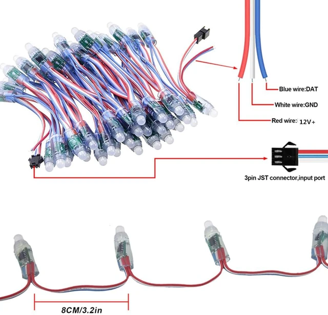 Alt view image 3 of 7 - 500pcs/Set DC12V 12MM WS2811 RGB Pixels Digital Individually Addressable Diffused Round LED String Lights Waterproof Full Color for Christmas Billboard House Halloween