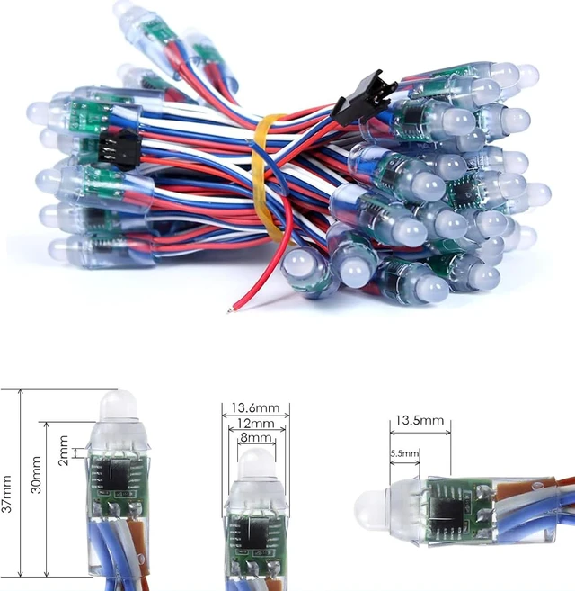 Alt view image 2 of 7 - 500pcs/Set DC12V 12MM WS2811 RGB Pixels Digital Individually Addressable Diffused Round LED String Lights Waterproof Full Color for Christmas Billboard House Halloween