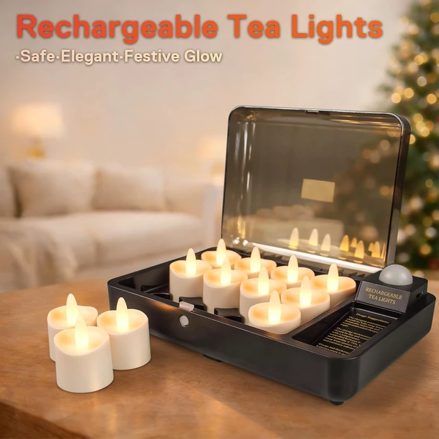 Alt view image 2 of 7 - Rechargeable Waterproof LED Tea Lights with Remote Timer & Charging Base