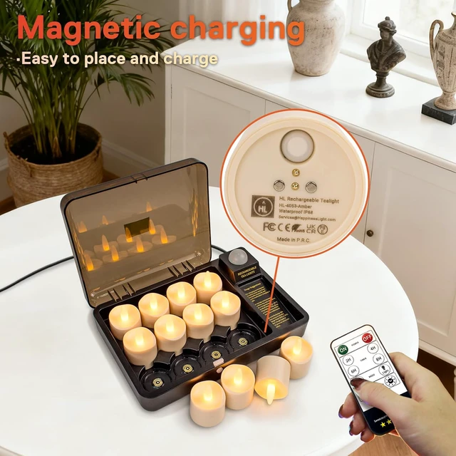 Alt view image 5 of 7 - Rechargeable Waterproof LED Tea Lights with Remote Timer & Charging Base