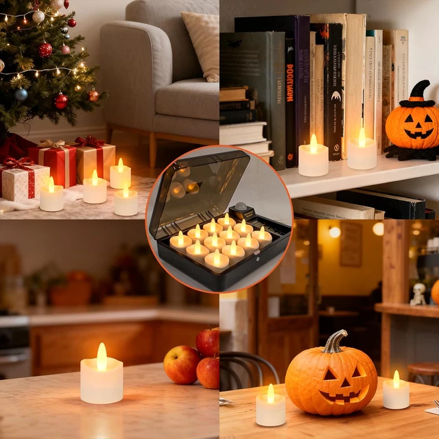 Alt view image 7 of 7 - Rechargeable Waterproof LED Tea Lights with Remote Timer & Charging Base