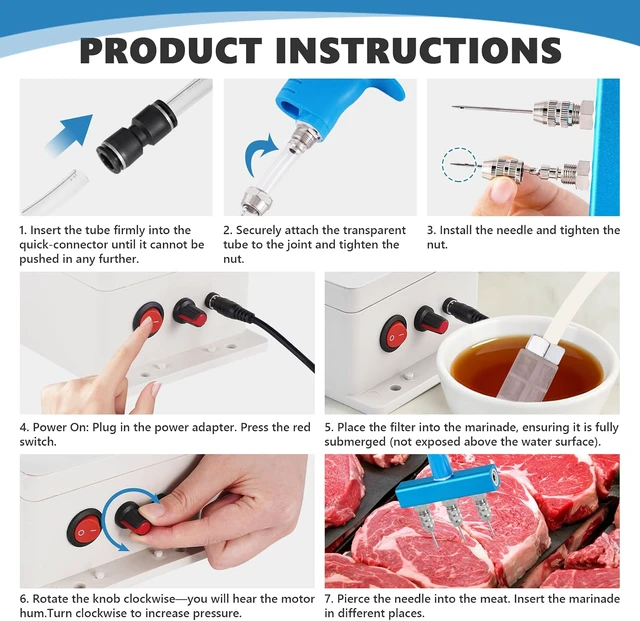 Alt view image 7 of 7 - Electric Meat Injector Gun Pump with Hose, Adjustable Pressure