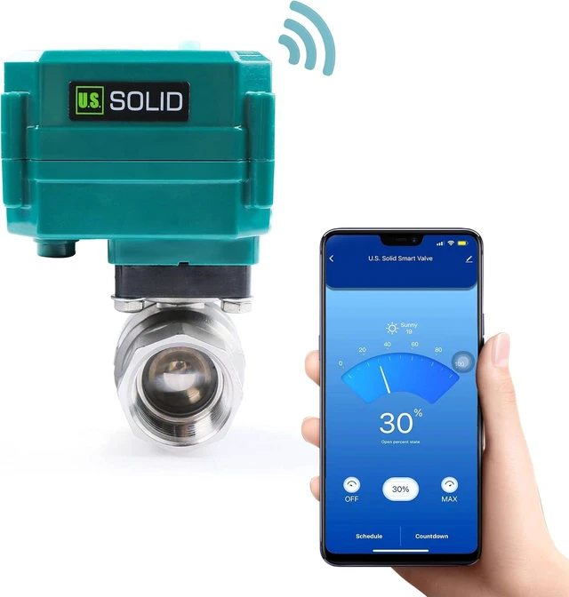 Main image of 1" Smart Motorized Ball Valve - Remote App Mobile Control NSF Certified 304SS Electrical Ball Valve with Manual Switch, 5V DC USB Connection