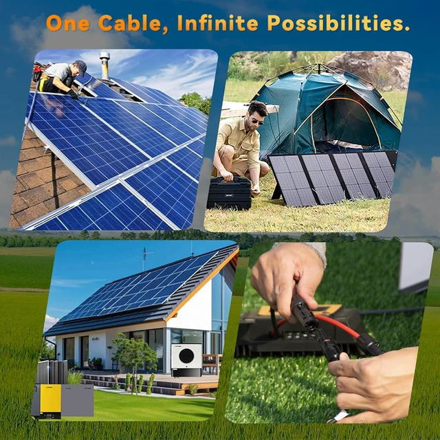 Alt view image 6 of 7 - Solar Extension Cable 10AWG 6mm² 100FT PV Wire 10Gauge Adaptor Panels Cables with Female & Male Waterproof Connectors for Outdoors, Marine, RV, Photovoltaic (Black& Red)