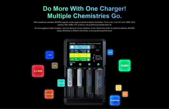 Alt view image 5 of 7 - MC5000 Cylindrical Battery Charger and Analyzer MAXBUSTER Versatile Precise for Li-ion, Li-ion HV, LiFePO4, NiMH, NiCd, NiZn, RAM, LTO Na-ion Cylindrical Batteries This Powerhouse Handles Them All.
