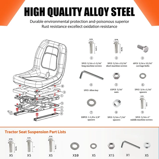 Alt view image 2 of 7 - Seat Suspension Kit Without Seat Slider for Zero Turn Lawn Mower Tractor Forklift, Compatible with Most Aftermarket Seats - Same Day Shipping