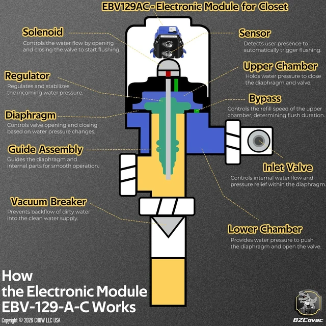 Alt view image 3 of 7 - EBV-129-A-C Electronic Control Module and Sensor Assembly for Sloan G2 Optima and ECOS Flushometers, 1.28 GPF and 1.6 GPF, 3325450, AXF770