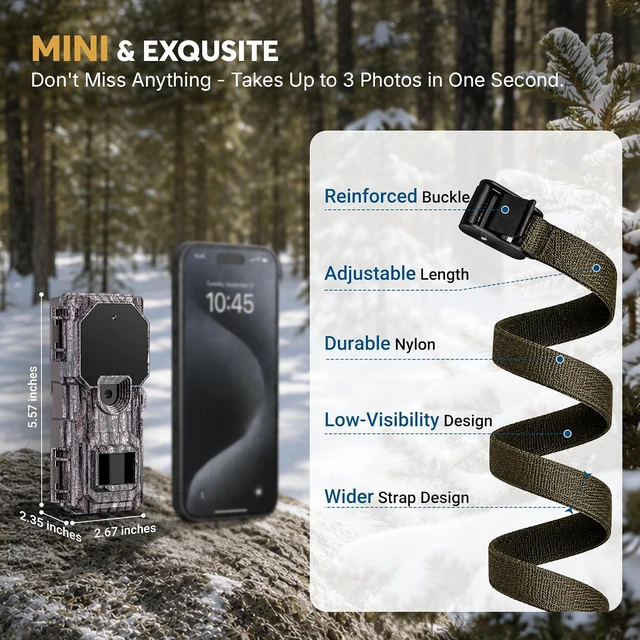 Alt view image 6 of 7 - 3 Pack Trail Camera, Mini Game Camera with Night Vision Motion Activated, 0.05s Trigger, IP66 Waterproof Trail Cam for Wildlife Monitoring, Outdoor Scouting & Security