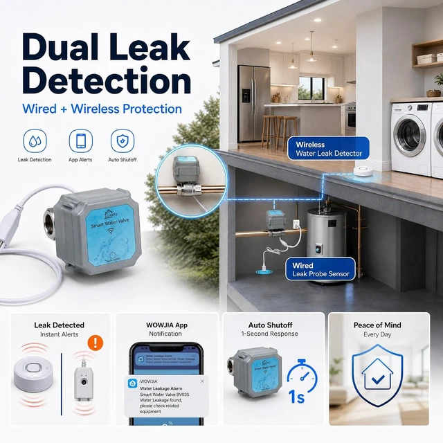 Alt view image 4 of 7 - Water Auto Shutoff Valve, App Control Adjustable Flow, Includes 2 Detectors for RealTime Phone Leak Alerts, Scheduled Timer & Countdown ShutOff, Fits 3/4 Inch Pipes