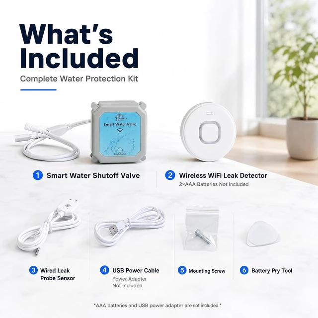 Alt view image 7 of 7 - Water Auto Shutoff Valve, App Control Adjustable Flow, Includes 2 Detectors for RealTime Phone Leak Alerts, Scheduled Timer & Countdown ShutOff, Fits 3/4 Inch Pipes