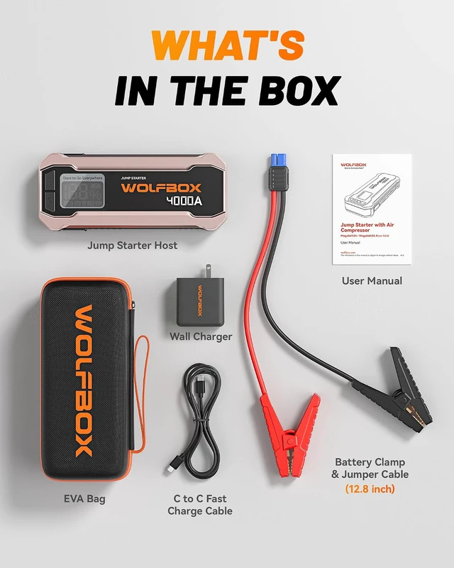 Alt view image 6 of 7 - 4000A Jump Starter,12V Pink Car Battery Jumper Starter Portable with 65W Quick Charger,88.8Wh Booster Jump Box Pack (10L Gas 10L Diesel Engine) with LED Light,Jumper Cables, Rose Gold