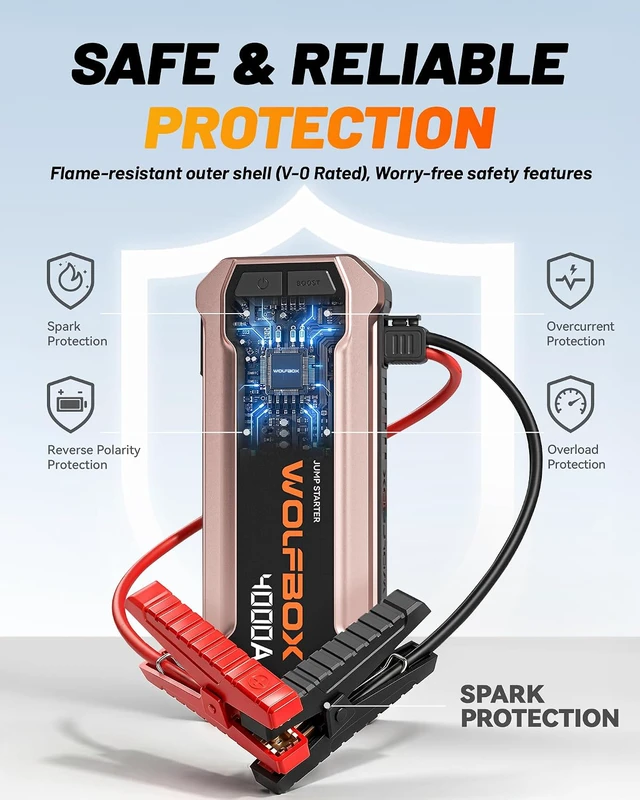 Alt view image 7 of 7 - 4000A Jump Starter,12V Pink Car Battery Jumper Starter Portable with 65W Quick Charger,88.8Wh Booster Jump Box Pack (10L Gas 10L Diesel Engine) with LED Light,Jumper Cables, Rose Gold