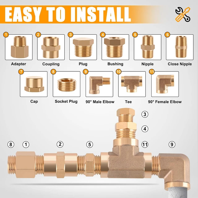 Alt view image 5 of 6 - 156PCS Brass Pipe Fittings Kit 1/8", 1/4", 3/8", 1/2", 3/4" NPT
