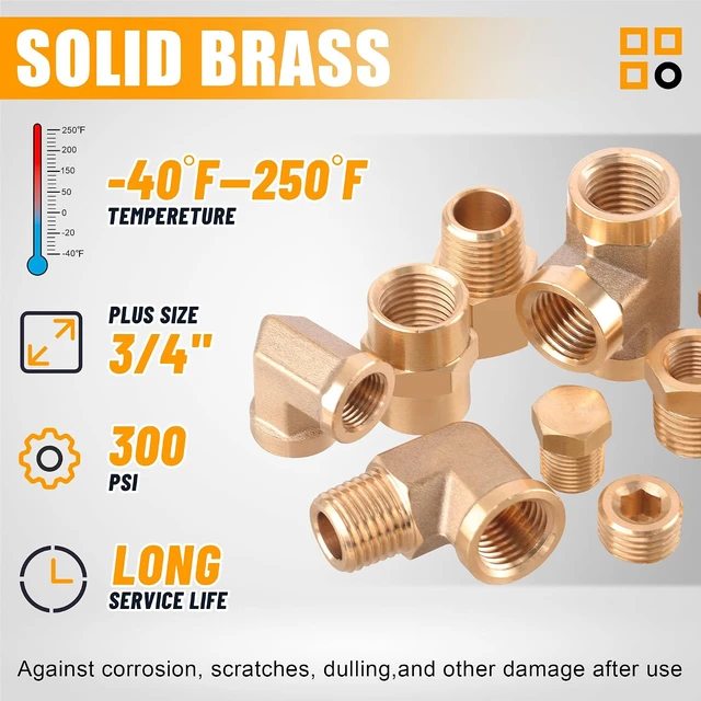 Alt view image 3 of 6 - 156PCS Brass Pipe Fittings Kit 1/8", 1/4", 3/8", 1/2", 3/4" NPT