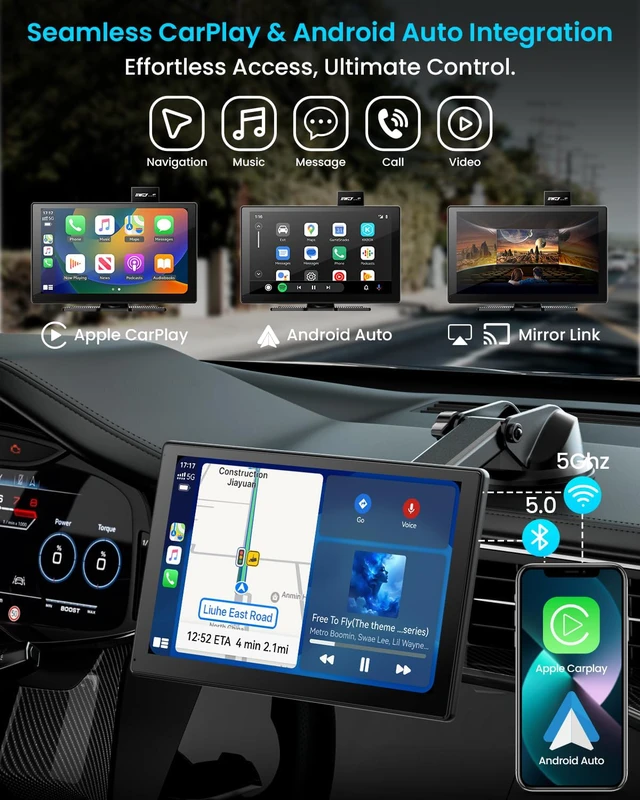 Alt view image 2 of 7 - IK9 9" Wireless CarPlay & Android Auto Screen, Portable Car Stereo with 4K Dash Cam & 1080p Rear Camera, CarPlay with Backup Camera, Touch Screen GPS Display, Mirror Link, Car Play Screen