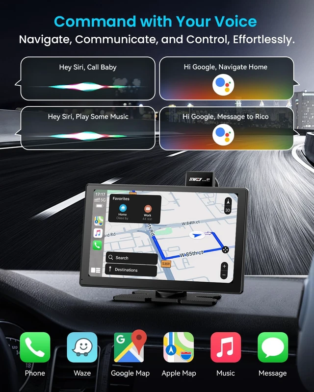 Alt view image 3 of 7 - IK9 9" Wireless CarPlay & Android Auto Screen, Portable Car Stereo with 4K Dash Cam & 1080p Rear Camera, CarPlay with Backup Camera, Touch Screen GPS Display, Mirror Link, Car Play Screen