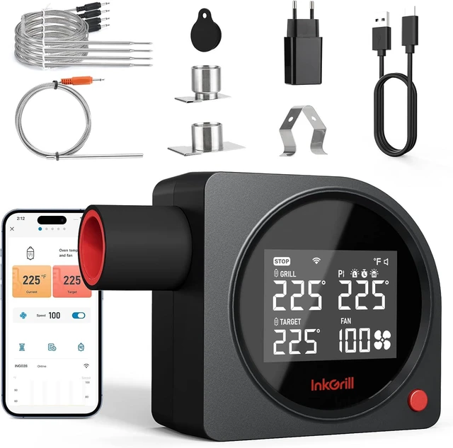 Main image of Smoker Temperature Controller for Big Green Egg, 5G WiFi & 164FT Bluetooth Automatic BBQ Fan with LCD Screen, 5 Probes, Overnight Cooking Grill Fan for Kamado, Weber, Ceramic Charcoal Grills