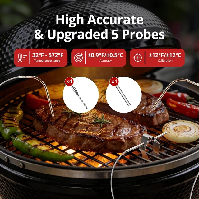Alt view image 5 of 7 - Smoker Temperature Controller for Big Green Egg, 5G WiFi & 164FT Bluetooth Automatic BBQ Fan with LCD Screen, 5 Probes, Overnight Cooking Grill Fan for Kamado, Weber, Ceramic Charcoal Grills