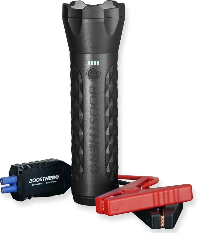Main image of BoostHero Portable Car Battery Jump Starter, 6,000mAh Power Bank, LED Flashlight, with Smart Jumper Cables for up to 6.0L Gas/4.0L Diesel Engines (Black)