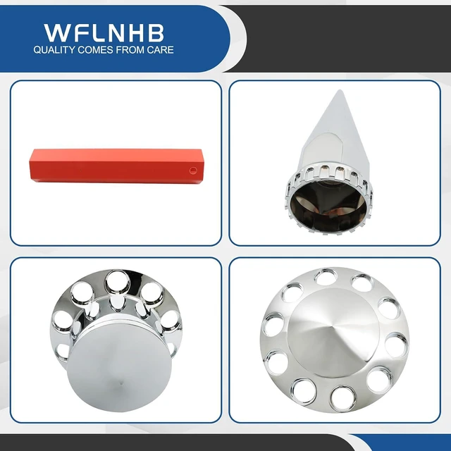 Alt view image 4 of 7 - Chrome Wheel Cover Replacement for Semi Truck 2 Front & 4 Rear