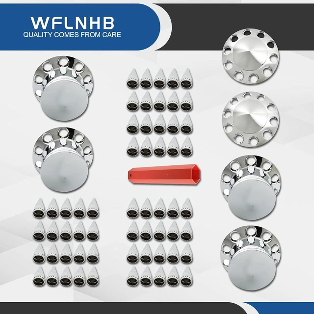 Alt view image 6 of 7 - Chrome Wheel Cover Replacement for Semi Truck 2 Front & 4 Rear