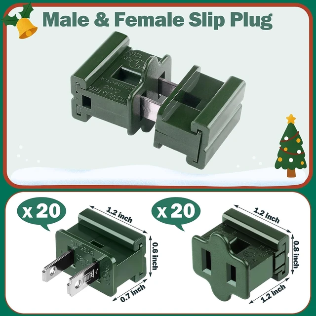 Alt view image 3 of 7 - Christmas SPT-1 Electric Wire Set 500 Ft SPT-1 Zip Cord Wire 20 Male and 20 Female Vampire Plugs with Light Clips Green Electrical Light End Plug for Xmas Holiday Outdoor Indoor Lighting