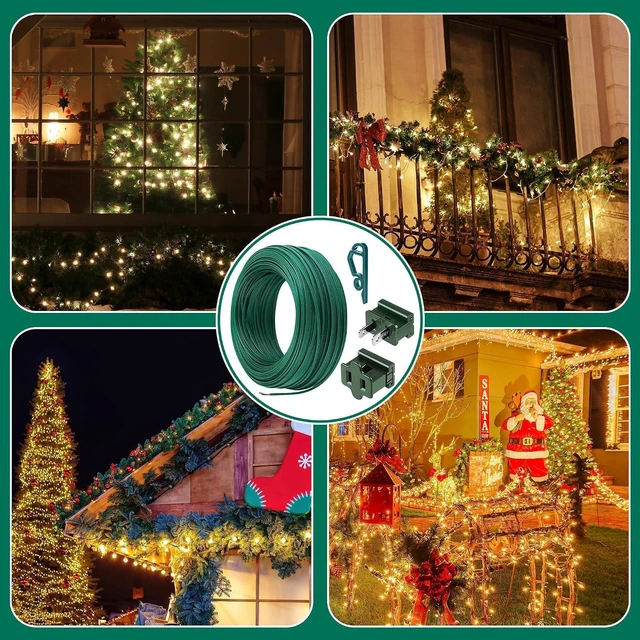 Alt view image 7 of 7 - Christmas SPT-1 Electric Wire Set 500 Ft SPT-1 Zip Cord Wire 20 Male and 20 Female Vampire Plugs with Light Clips Green Electrical Light End Plug for Xmas Holiday Outdoor Indoor Lighting
