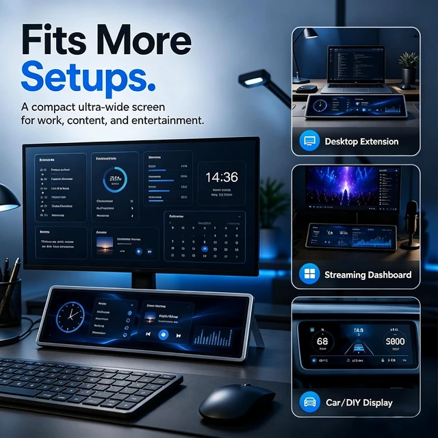 Alt view image 2 of 7 - 14.5 Inch 2.5K Touchscreen Bar Monitor, 2560×720 IPS Portable LCD Screen with 10-Point Touch, 60Hz Refresh Rate, 350nit Brightness, USB-C Driver Board YX-2.5K for DIY Game PC (No Shell)