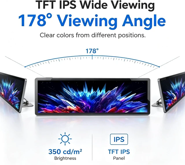 Alt view image 4 of 7 - 14.5 Inch 2.5K Touchscreen Bar Monitor, 2560×720 IPS Portable LCD Screen with 10-Point Touch, 60Hz Refresh Rate, 350nit Brightness, USB-C Driver Board YX-2.5K for DIY Game PC (No Shell)