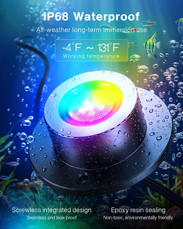 Alt view image 4 of 7 - RGBWW Underwater LED Pond Light with 12V Timer Transformer, 12Head