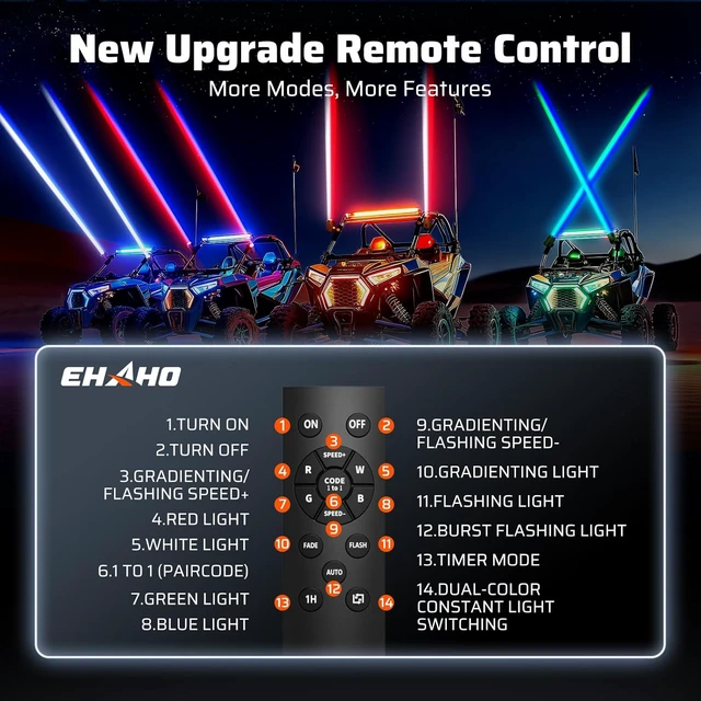 Alt view image 4 of 7 - Whipless LED Whip Lights, RGBW Dual Color Alien Lights for SXS UTV