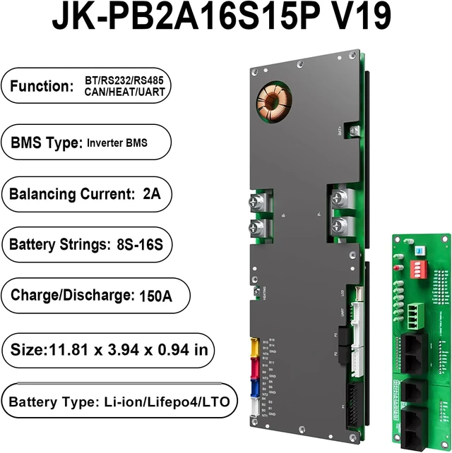 Alt view image 2 of 7 - JK-PB2A16S15P V19 8S-16S 24V-48V 150A Inverter BMS, 2A Active Balance