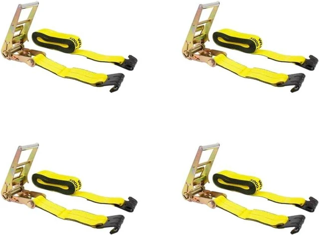 Alt view image 2 of 6 - Ratchet Tie-Down Straps with Flat Hooks, 3" x 30' Ratchet Straps Yellow