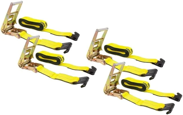 Alt view image 3 of 6 - Ratchet Tie-Down Straps with Flat Hooks, 3" x 30' Ratchet Straps Yellow