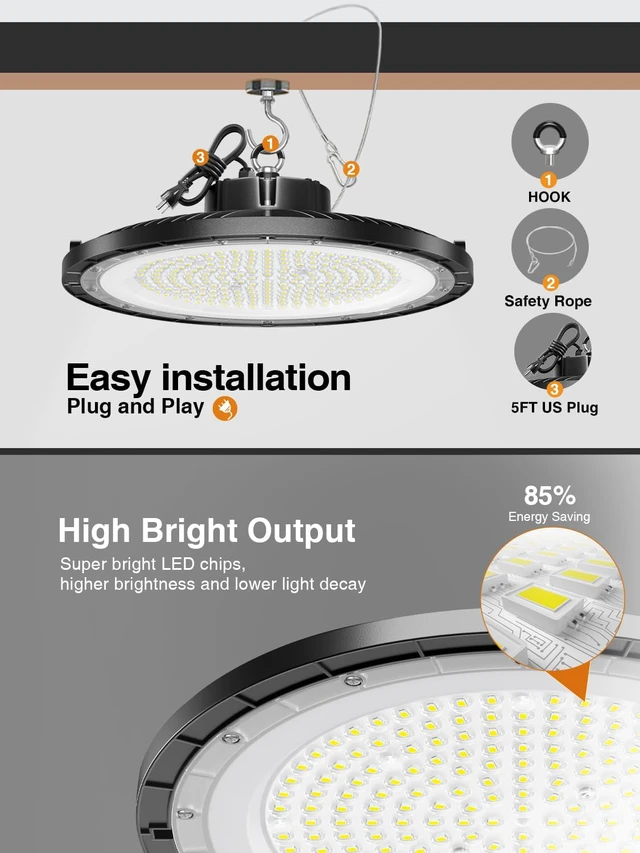 Alt view image 2 of 7 - UFO LED High Bay Light 250W 6 Pack ,37500LM 5000K IP65 with 5FT US Plug