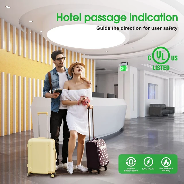 Alt view image 4 of 6 - Green LED Edge Lit Exit Sign Brushed Aluminum Housing, UL Listed Emergency Exit Signs Single Sided Clear Acrylic with Battery Backup, AC 120-347V Hardwired Exit Lights, Top/Side/Wall Mount (4 Pack)